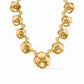Gold chain necklace with sculpted flower charms, larger center flower, adjustable length. Available in 16", 18", and 20".