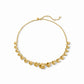 24K gold-plated Bloom Demi Necklace with textured flower charms, central larger piece, adjustable clasp. Available in 16" and 18".