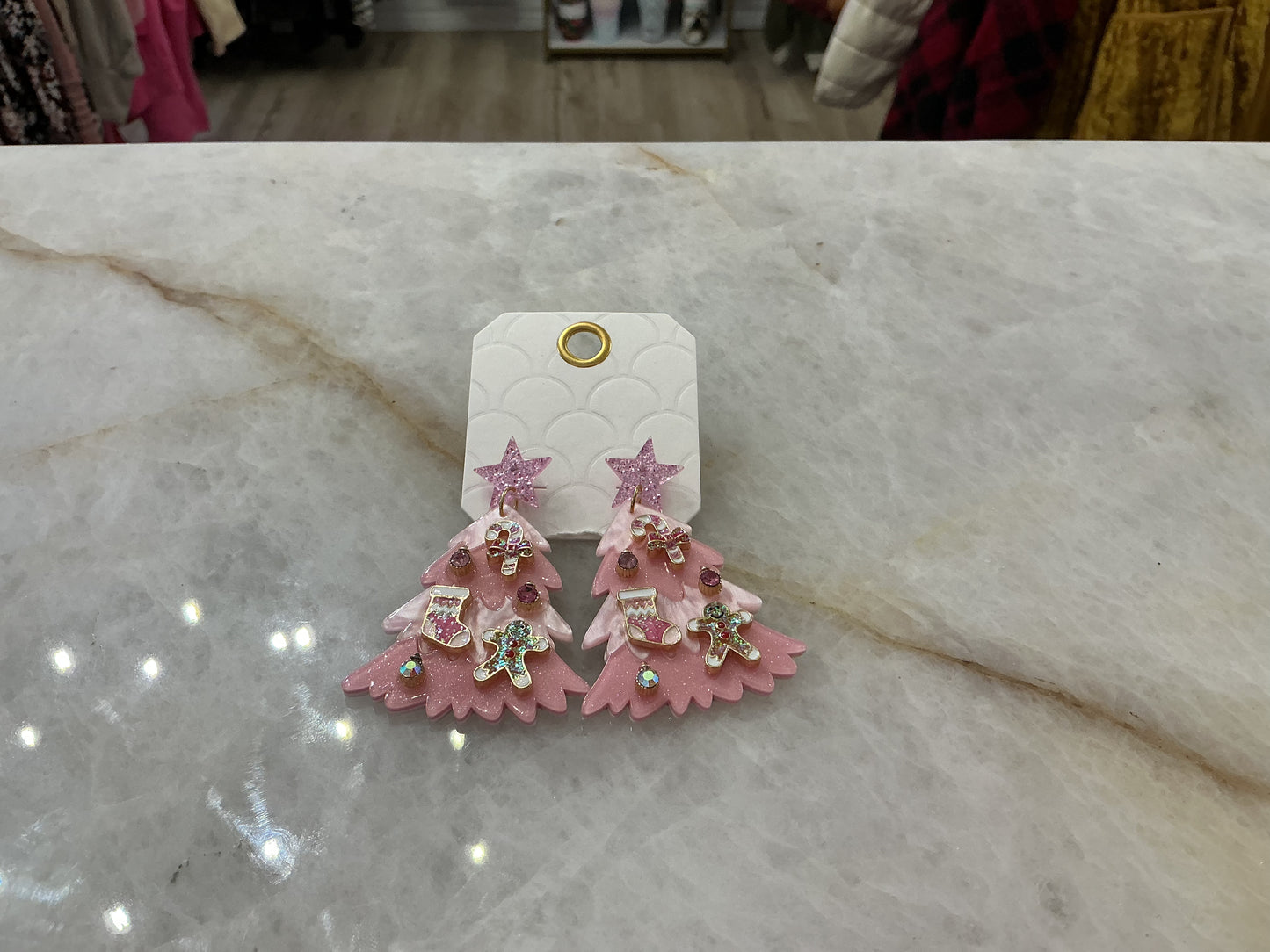 Pastel Pink Christmas Tree Earrings