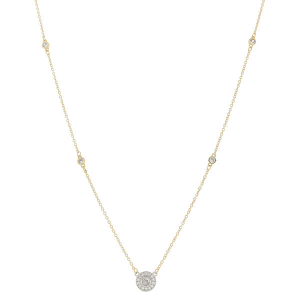 GOLD CHAIN WITH CRYSTAL STATIONS & SILVER CRYSTAL WITH CRYSTAL PAVE OUTLINE NECKLACE, .35" PENDANT