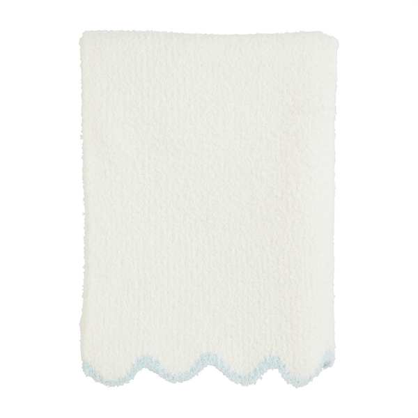 White chenille blanket with scalloped edge