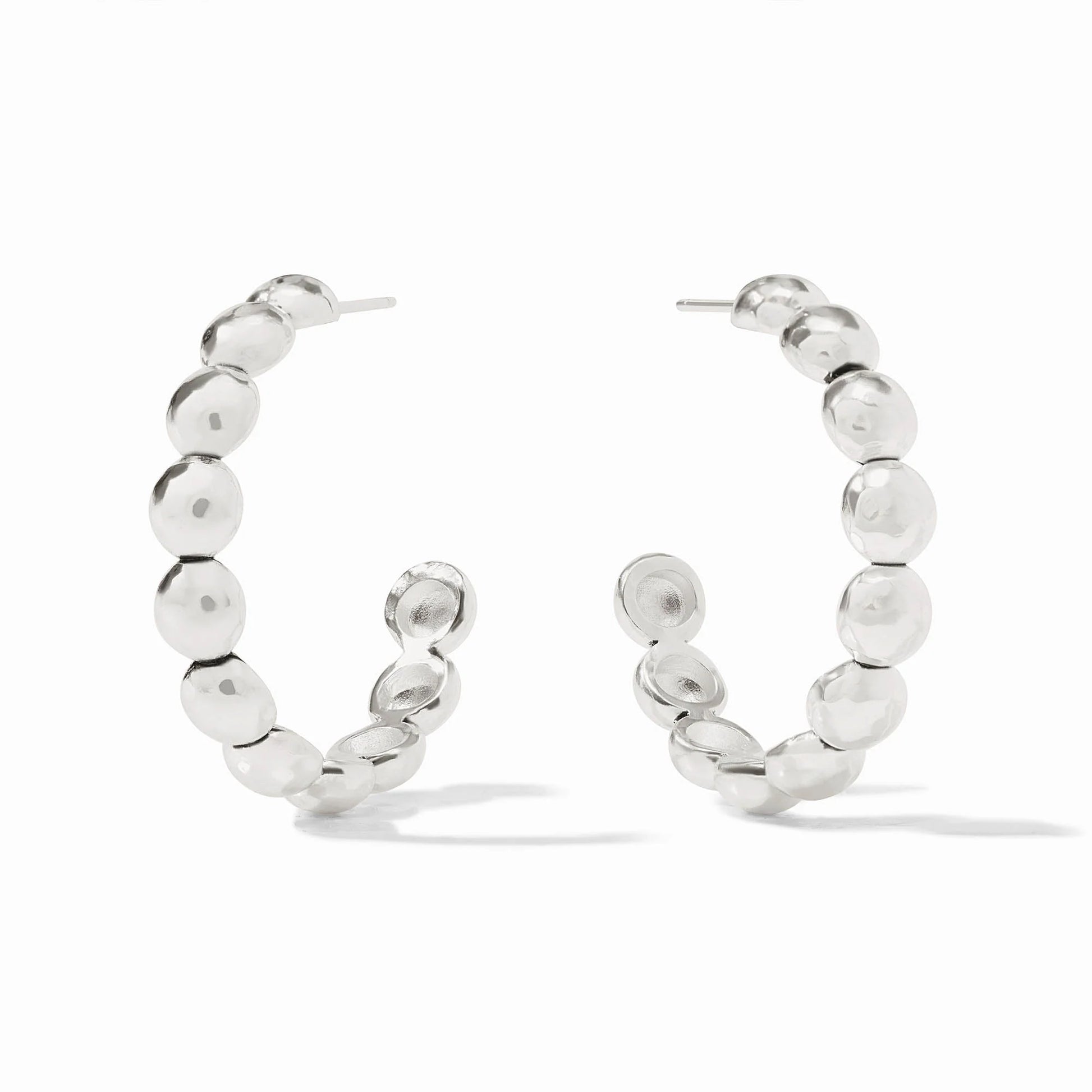 Solara Nova Hoop Silver earrings with polished round silver beads in a hoop design. Available in small, medium, and large sizes.