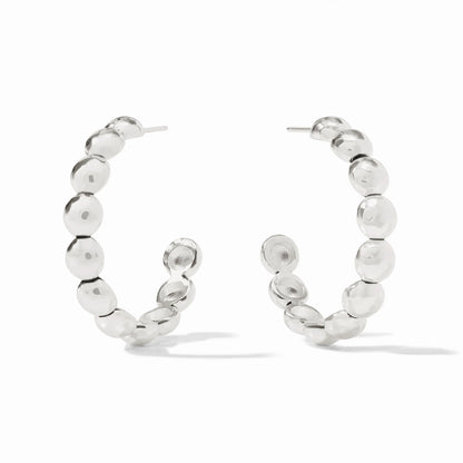Solara Nova Hoop Silver earrings with polished round silver beads in a hoop design. Available in small, medium, and large sizes.