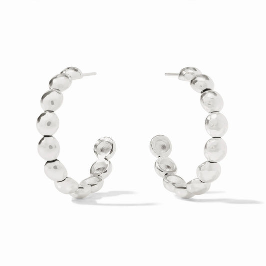 Solara Nova Hoop Silver earrings with polished round silver beads in a hoop design. Available in small, medium, and large sizes.