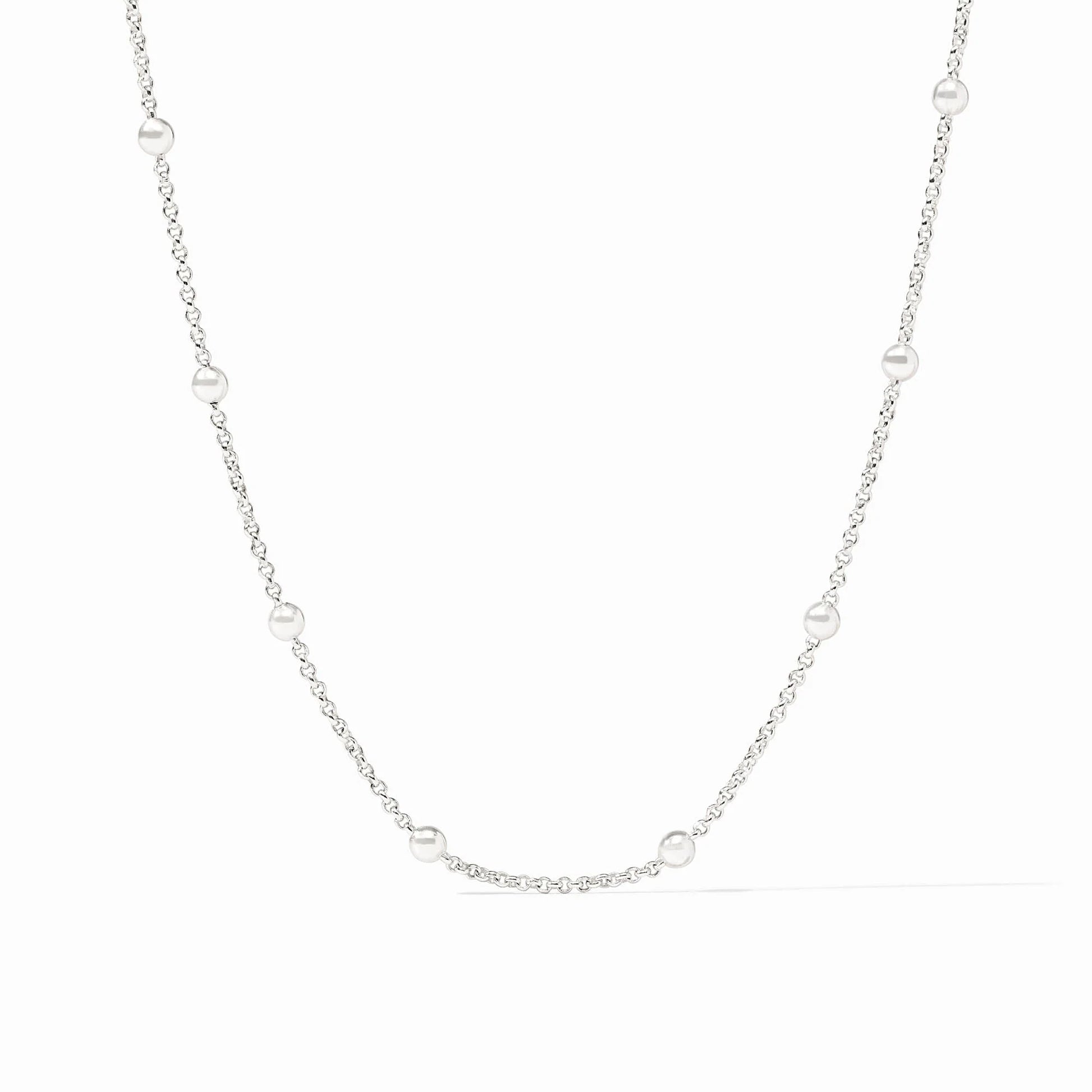 The Solara Delicate Station Necklace 43.5 Silver with small, evenly spaced silver beads; available in 43.5 cm length.