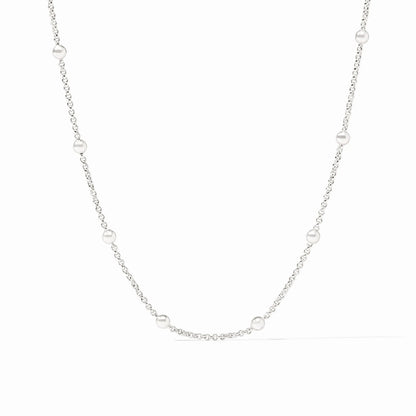 The Solara Delicate Station Necklace 43.5 Silver with small, evenly spaced silver beads; available in 43.5 cm length.