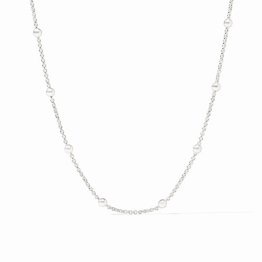 The Solara Delicate Station Necklace 43.5 Silver with small, evenly spaced silver beads; available in 43.5 cm length.