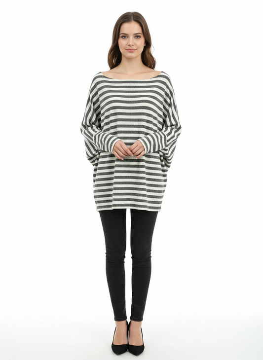 Grey and White Stripped Tunic | White Birch