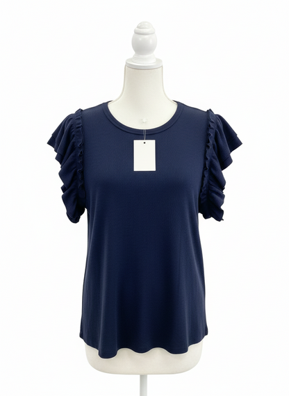 Blue Double Ruffled Short Sleeve Top | P.S Kate