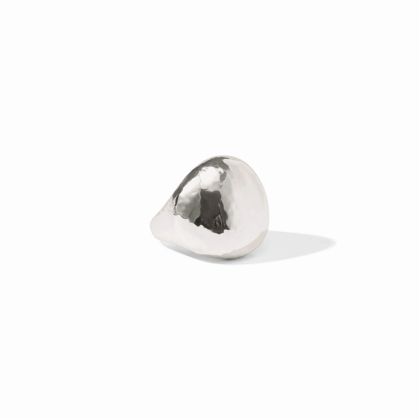 The Solara Ring Silver: small, smooth organic silver form with starburst engraving. Available in sizes 5-9.