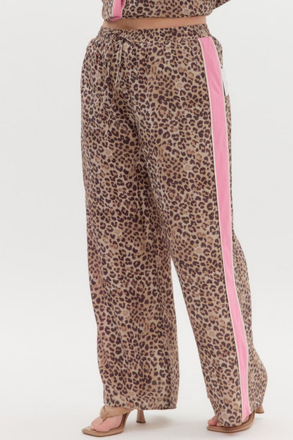 Leopard Print Pants with Pink Stripe