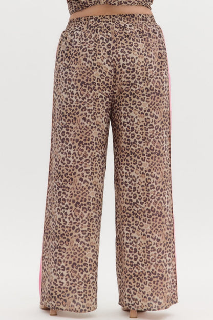 Leopard Print Pants with Pink Stripe