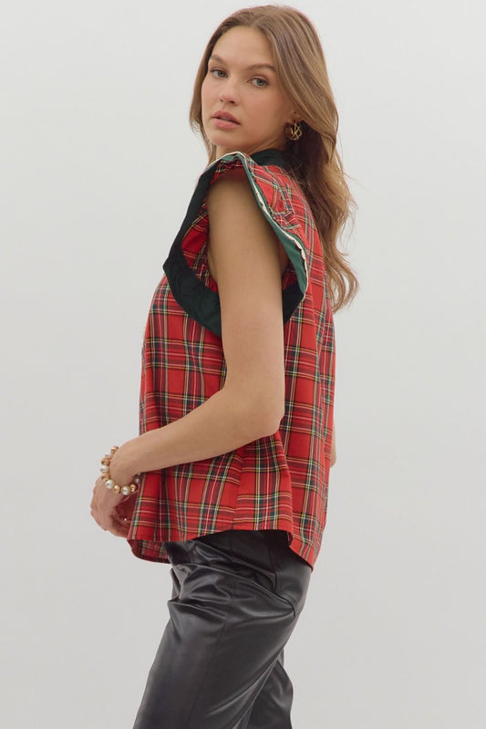 Mary Red Plaid Top