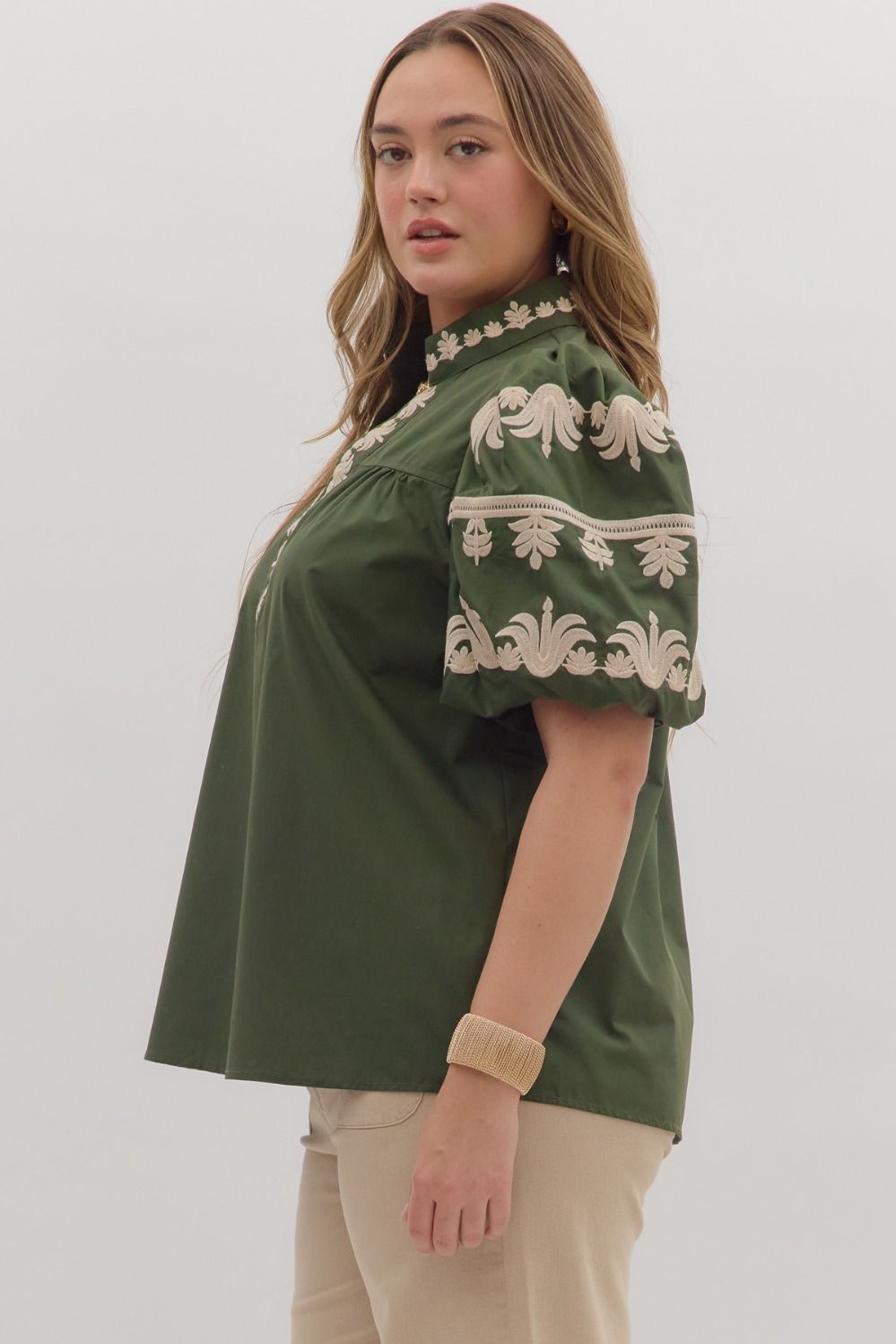 Olive Embroidered Top