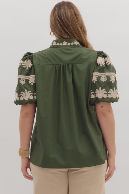 Olive Embroidered Top