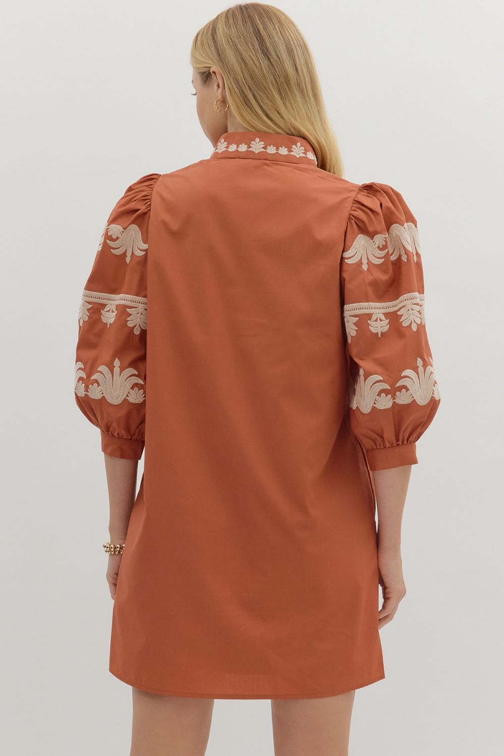 Pumpkin Embroidered Sleeve Dress