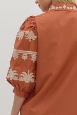 Pumpkin Embroidered Sleeve Dress