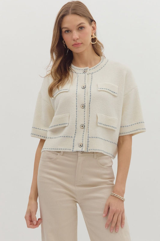 Milly Sky Blue Trim Cardigan