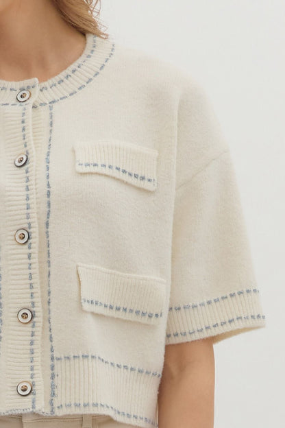 Milly Sky Blue Trim Cardigan