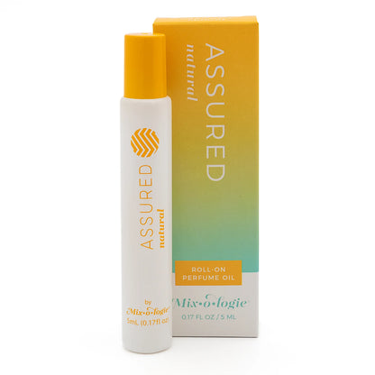 White "Assured Perfume Oil Roll On | Mix O Logie" bottle, long-lasting roll-on fragrance, available in 10ml size.