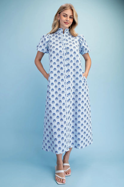 Cobalt & White Button Down Mini Dress
