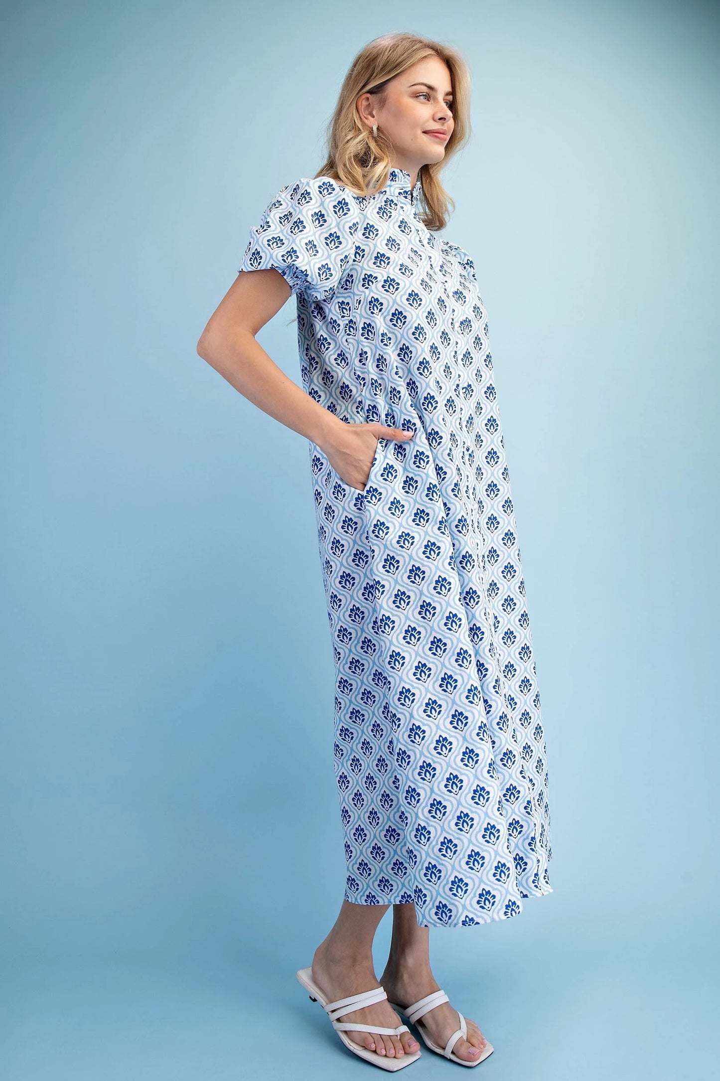 Cobalt & White Button Down Mini Dress