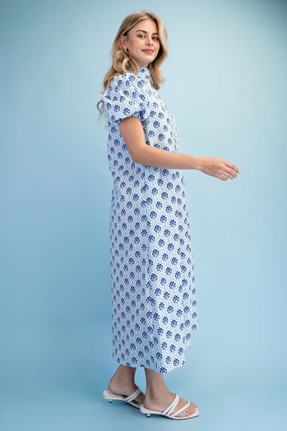 Cobalt & White Button Down Mini Dress