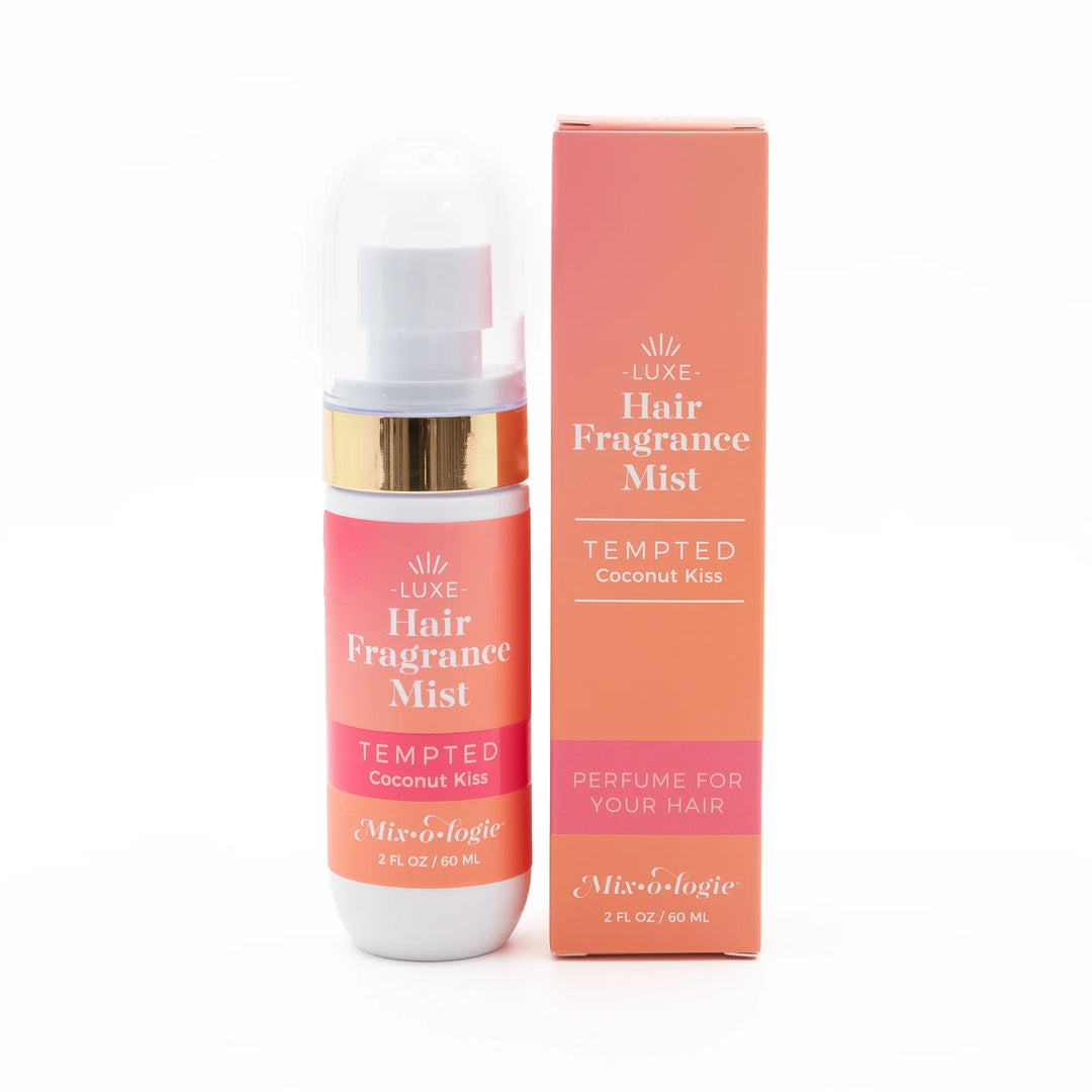 Hair Fragrance Mist, Tempted Coconut Kiss, 2 fl oz (60 ml), lightweight formula, tropical scent, labeled "Perfume for your hair.