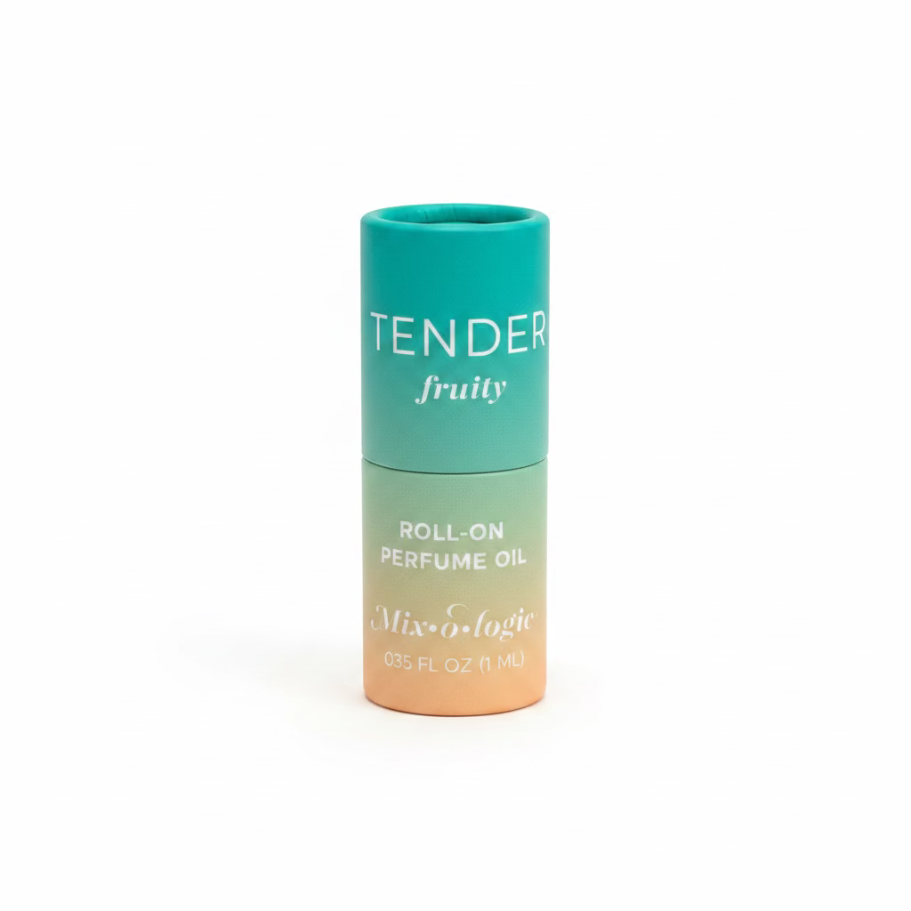 Cylindrical Keychain Mini Rollerball Perfume, 0.35 fl oz, with gradient teal, green, and peach design. Only size: 0.35 fl oz.
