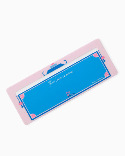 Whimsical pink and blue rectangular Mahjong Line Finder bookmark with “this line is mine,” decorated with small hearts and curved lines; available in multiple sizes.