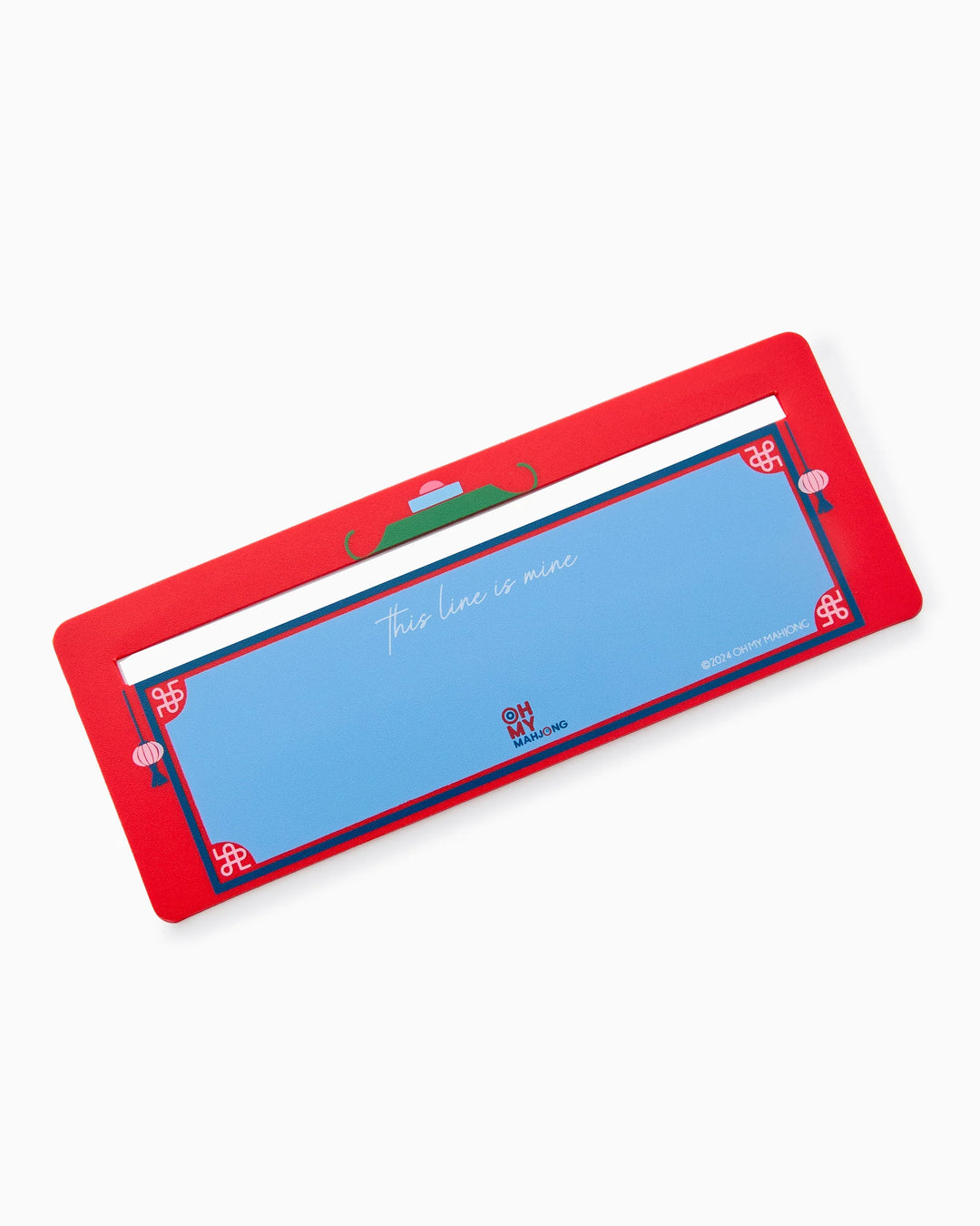 Rectangular red and blue envelope with decorative patterns and “this line is mine” printed across the center; available in multiple sizes.
