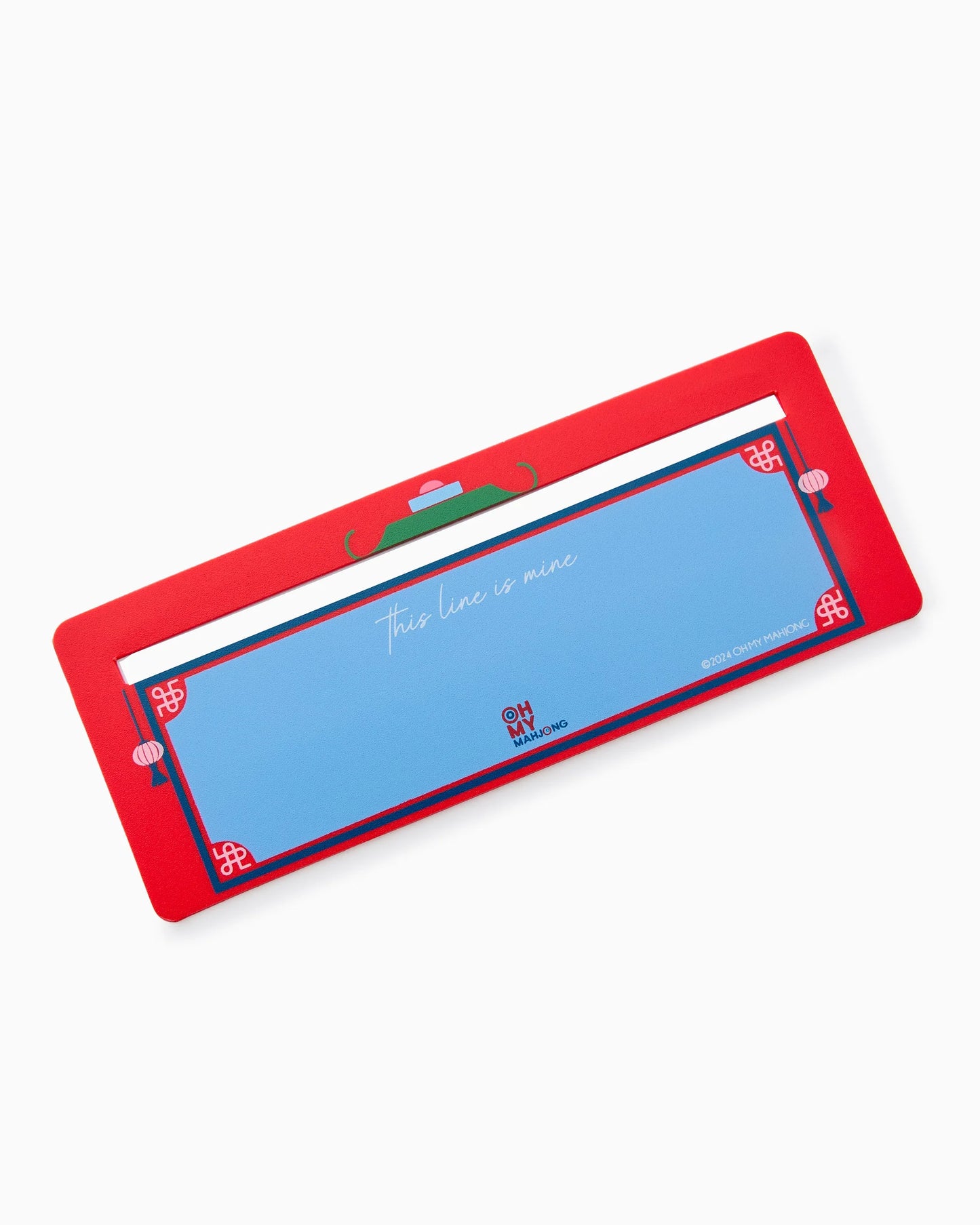 Rectangular red and blue envelope with decorative patterns and “this line is mine” printed across the center; available in multiple sizes.