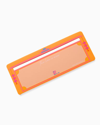Orange and pink rectangular desk nameplate with "this lane is mine" in white cursive, small waffle and syrup graphics, and the Oh! Banh Mi logo at the bottom. Available sizes: not specified.