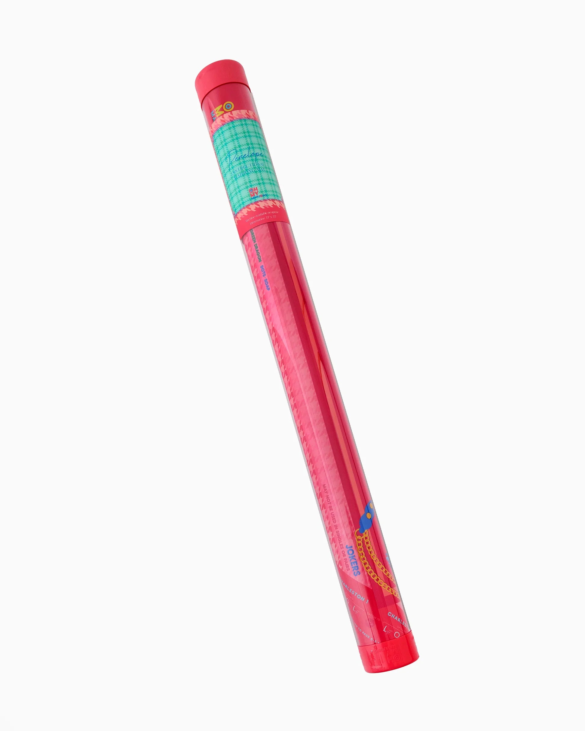 Penelope Mat in Tube with pink cylindrical design and colorful exterior patterns; available sizes: [insert available sizes].