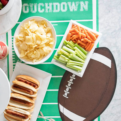 Die Cut Football Placemat Sheets with playful football illustrations; available in standard rectangular (12" x 18") and round (14" diameter) sizes.
