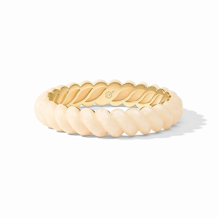 Gold and cream twisted bracelet with a shiny 24K gold-plated finish, inspired by Julie Vos. Available in multiple sizes.