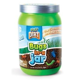Green jar with cartoon bugs, grass, and dirt illustrations; available in multiple sizes.