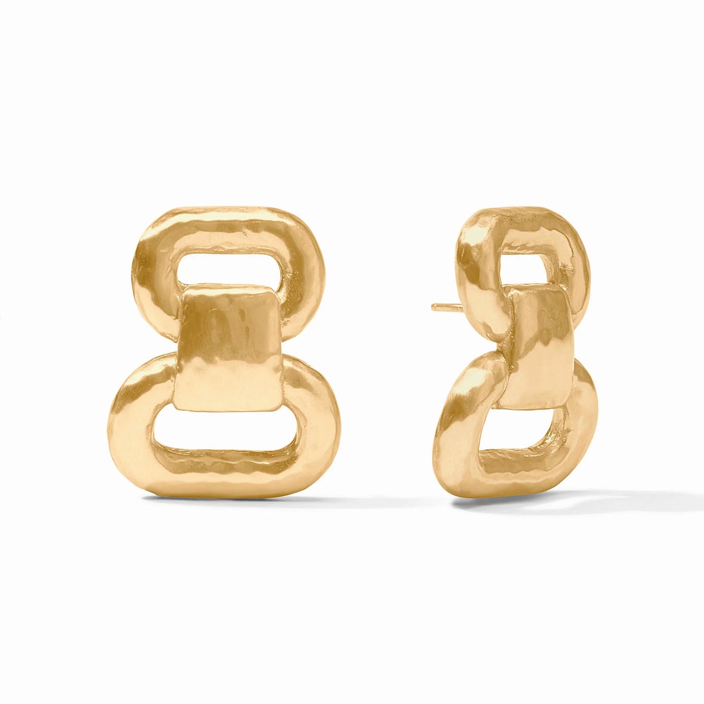 Sahara Midi Earrings in gold hammered metal with two interlocking geometric links. Available in one size.