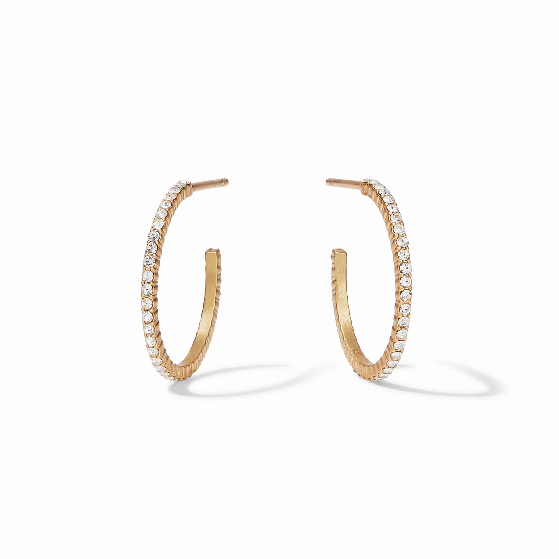 Windsor Hoop Cubic Zirconia earrings by Julie Vos in 18K gold with cubic zirconia stones along the front, available in multiple sizes.