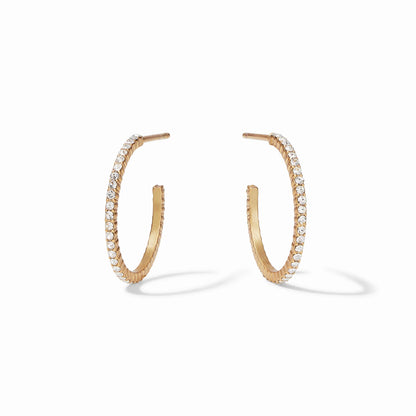 Windsor Hoop Cubic Zirconia earrings by Julie Vos in 18K gold with cubic zirconia stones along the front, available in multiple sizes.