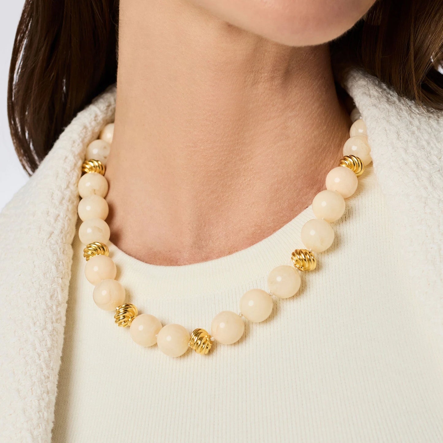 Ravello 5-in-1 Ivory Necklace Gold with cream-colored beads and 24K gold-plated details. Available in multiple sizes.