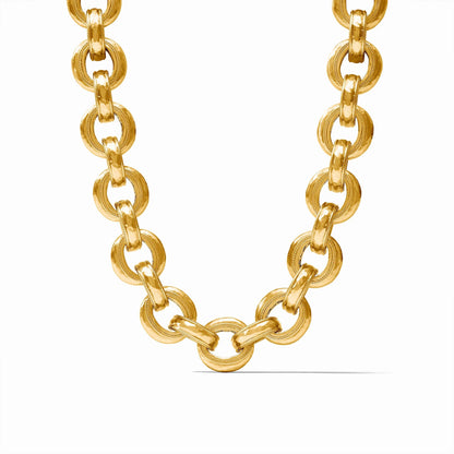 The Cannes Demi Link Necklace by Julie Vos features large, round interlocking links in 24K gold. Available sizes: 18-inch and 21-inch.