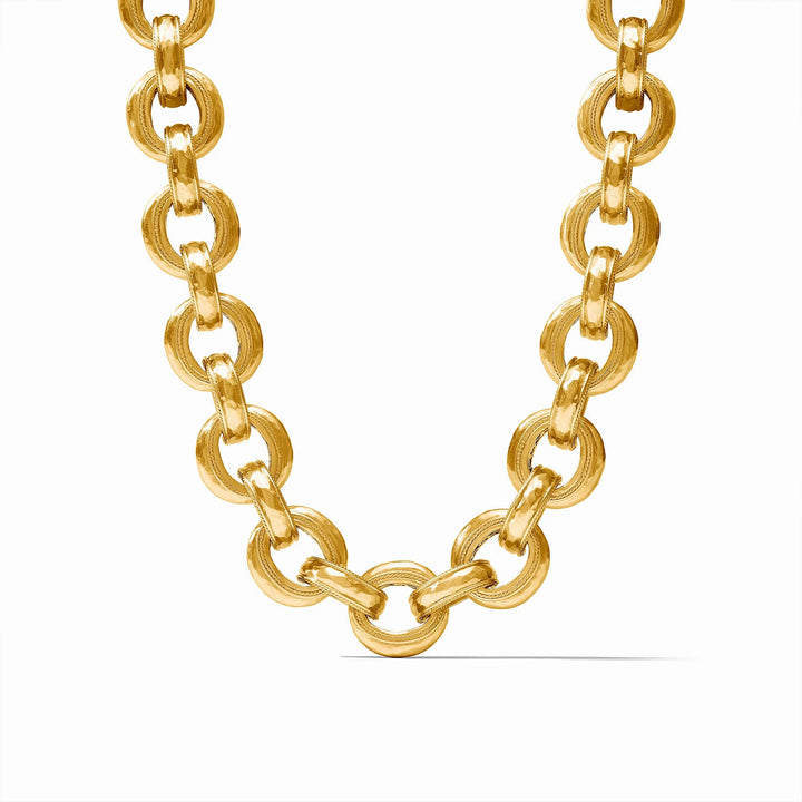 The Cannes Demi Link Necklace by Julie Vos features large, round interlocking links in 24K gold. Available sizes: 18-inch and 21-inch.