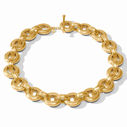 The Cannes Demi Link Necklace by Julie Vos is crafted in chunky 24K gold with large textured oval links and a bar clasp. Available sizes not specified.