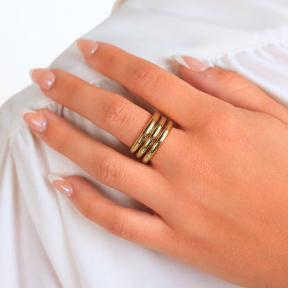 Aura All Weather Rings Set of 3, thick gold waterproof bands; available in sizes including Size 7.