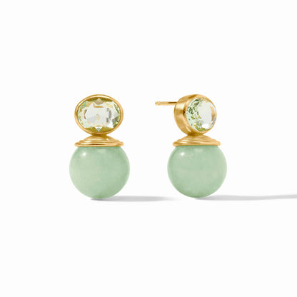 Julie Vos Portofino Aqua Jade Beaded stud earrings: 24K gold plating, jade gemstone, faceted pale green stone. Sizes: available.