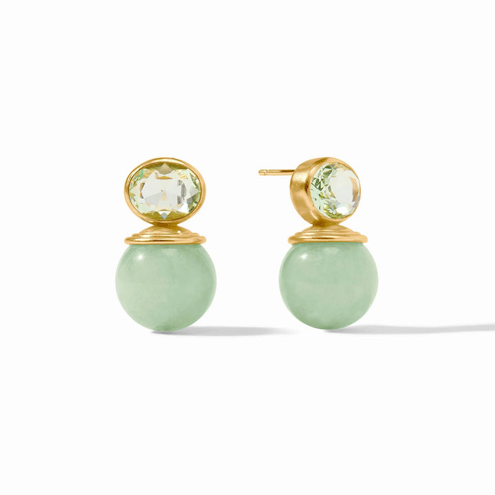 Julie Vos Portofino Aqua Jade Beaded stud earrings: 24K gold plating, jade gemstone, faceted pale green stone. Sizes: available.