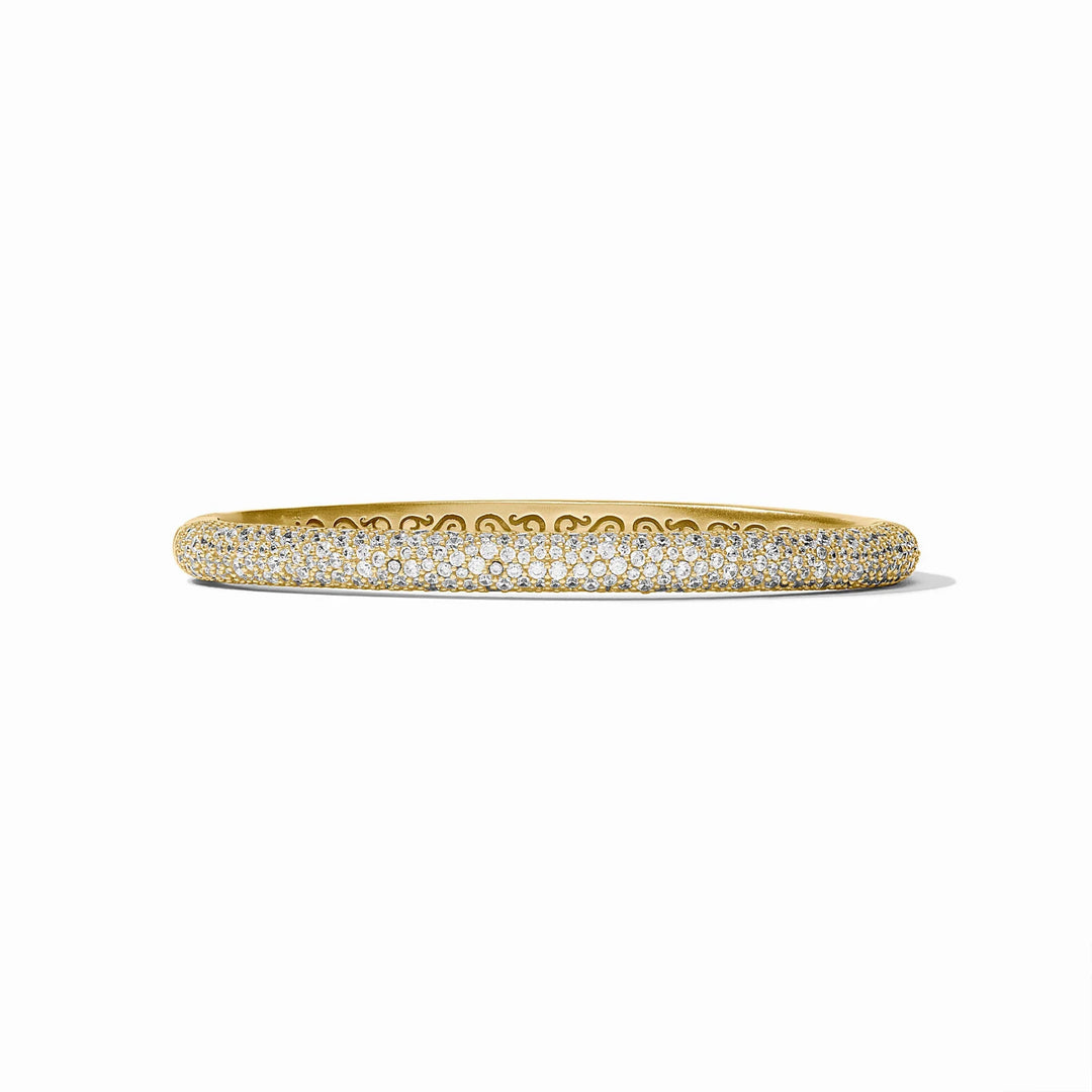 Gold pavé diamond Stardust Hinge Bangle with inner filigree engraving. Available in all sizes.