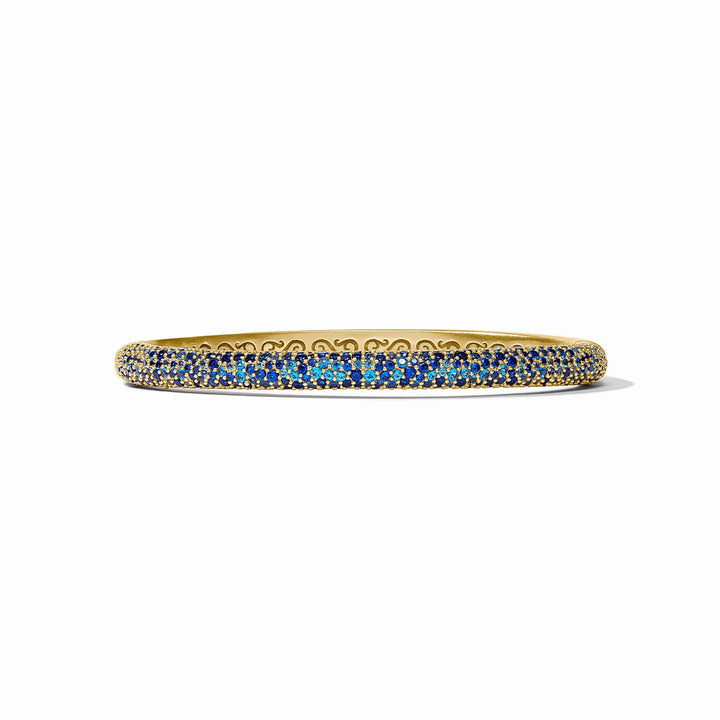 Gold Stardust Hinge Bangle with blue and turquoise pavé stones. Available in multiple sizes.