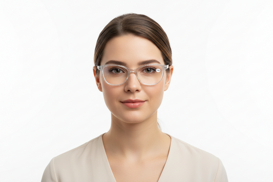 Clear glitter frame reading glasses, +2.50 magnification. Available in multiple strengths.